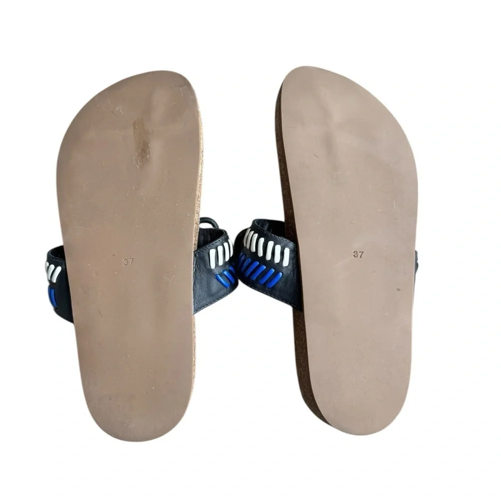 Ulla Johnson - Jini Leather Thong Slide Sandals Marine Sz EU 37